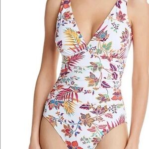 Ralph Lauren Jacobean White Floral One-Piece Swim with Multicolor Print Small